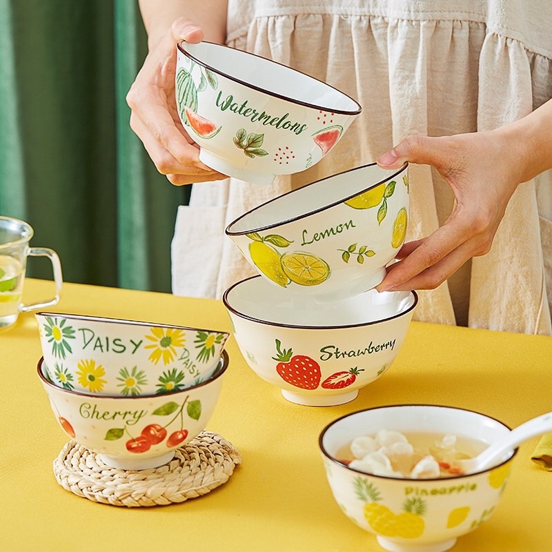 Bát Ăn Cơm Ăn Chè Chén Sứ Hoạ Tiết Trái Cây 6 Mẫu 350ml 2 Kiểu Đang Chén Dĩa Sứ Cao Cấp