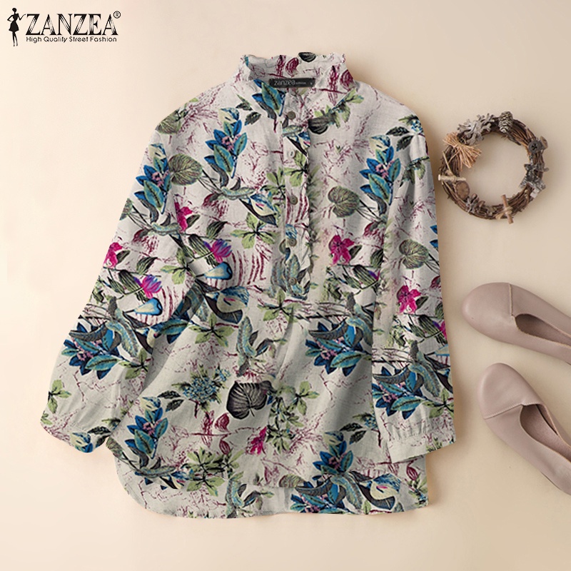 Áo tay dài ZANZEA cổ đứng phong cách đường phố retro dành cho nữ