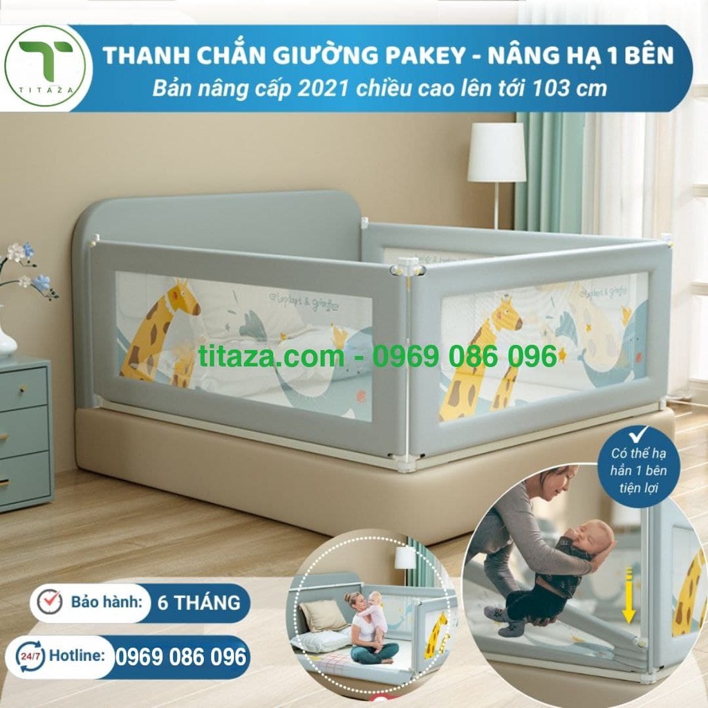 Thanh chặn giường nâng cấp 2021 nâng hạ 1 bên hiệu Pakey, thanh chắn giường cao 103cm có 3 màu - Tit