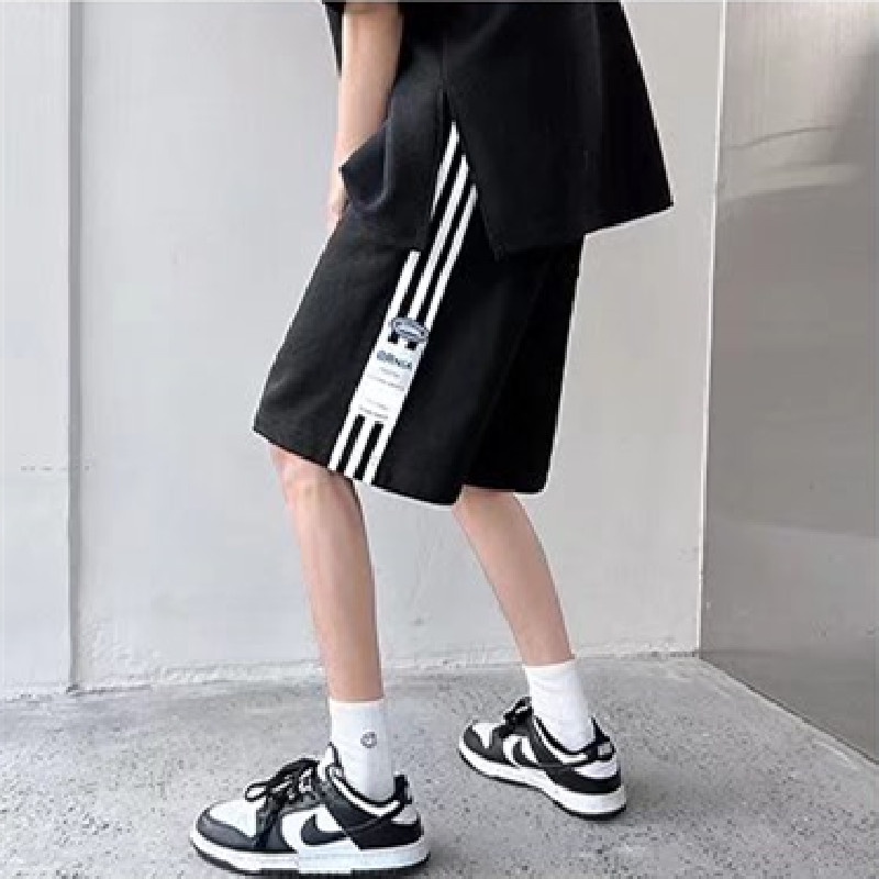 Quần Short Lưng Thun Ống Rộng Phối Sọc Bên Hông Phong Cách Hip Hop Đường Phố Nhật Bản Cỡ M-3XL Cho Nam