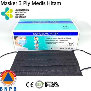 (hàng Mới Về) Set 50 Khẩu Trang Y Tế Màu Đen 3 Lớp Chất Lượng Cao