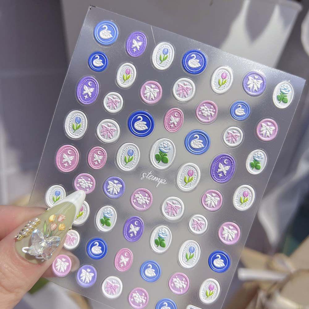 [Hàng mới về] Miếng dán móng tay chuyển nước tự dính khắc nhiều họa tiết tùy chọn 5D phong cách Nhật Bản DIY đáng yêu