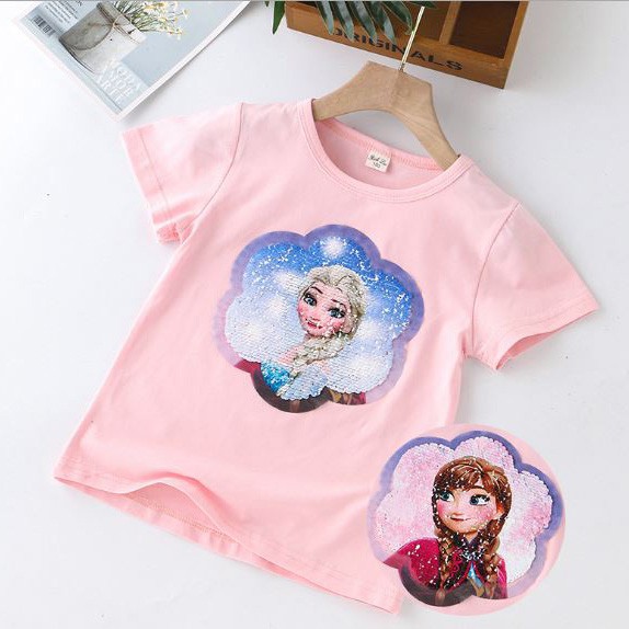 Áo thun cotton kim sa vuốt đổi màu hoạt hình công chúa elsa anna
