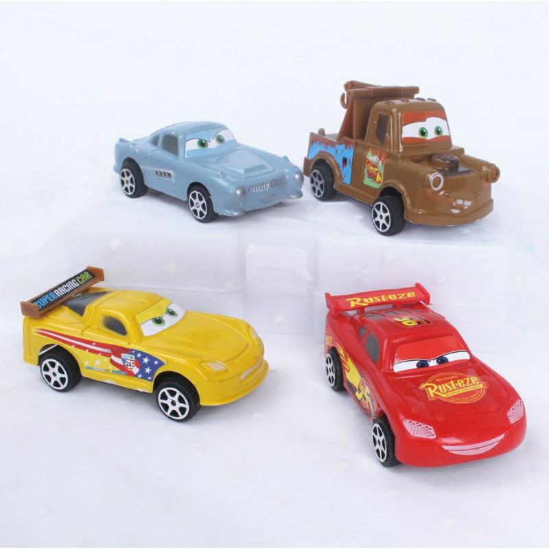 Set 4 ô tô mắt trang trí bánh kem, set 4 oto hoạt hình đồ chơi cho bé