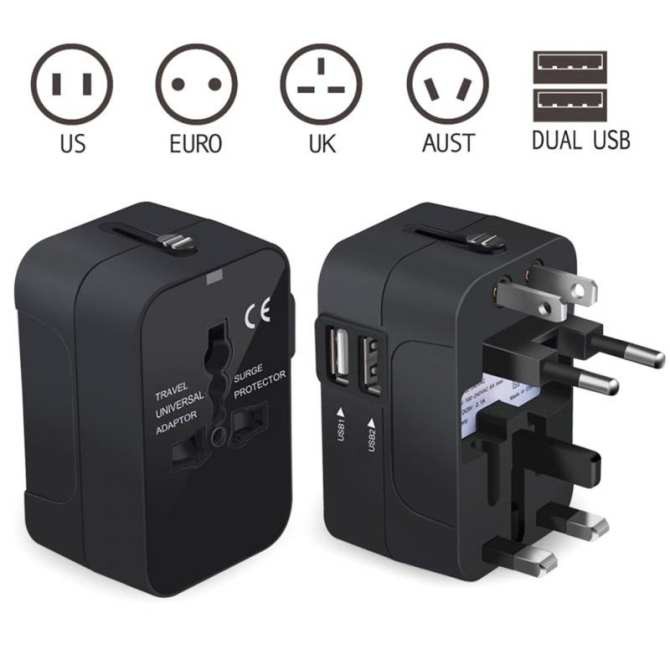 Ổ cắm du lịch 2 cổng USB chuyển đổi ổ cắm điện đa năng tương thích với hầu hết các dòng máy