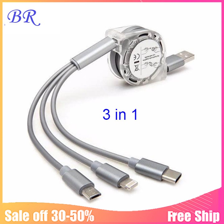 Sạc điện thoại 3 đầu rút gọn tiện dụng