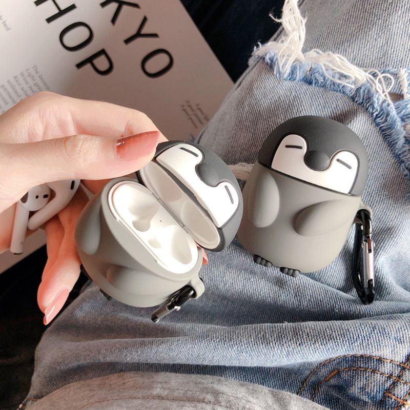 Vỏ Đựng Bảo Vệ Hộp Sạc Tai Nghe Airpods 1 / 2 Hình Chim Cánh Cụt Xinh Xắn