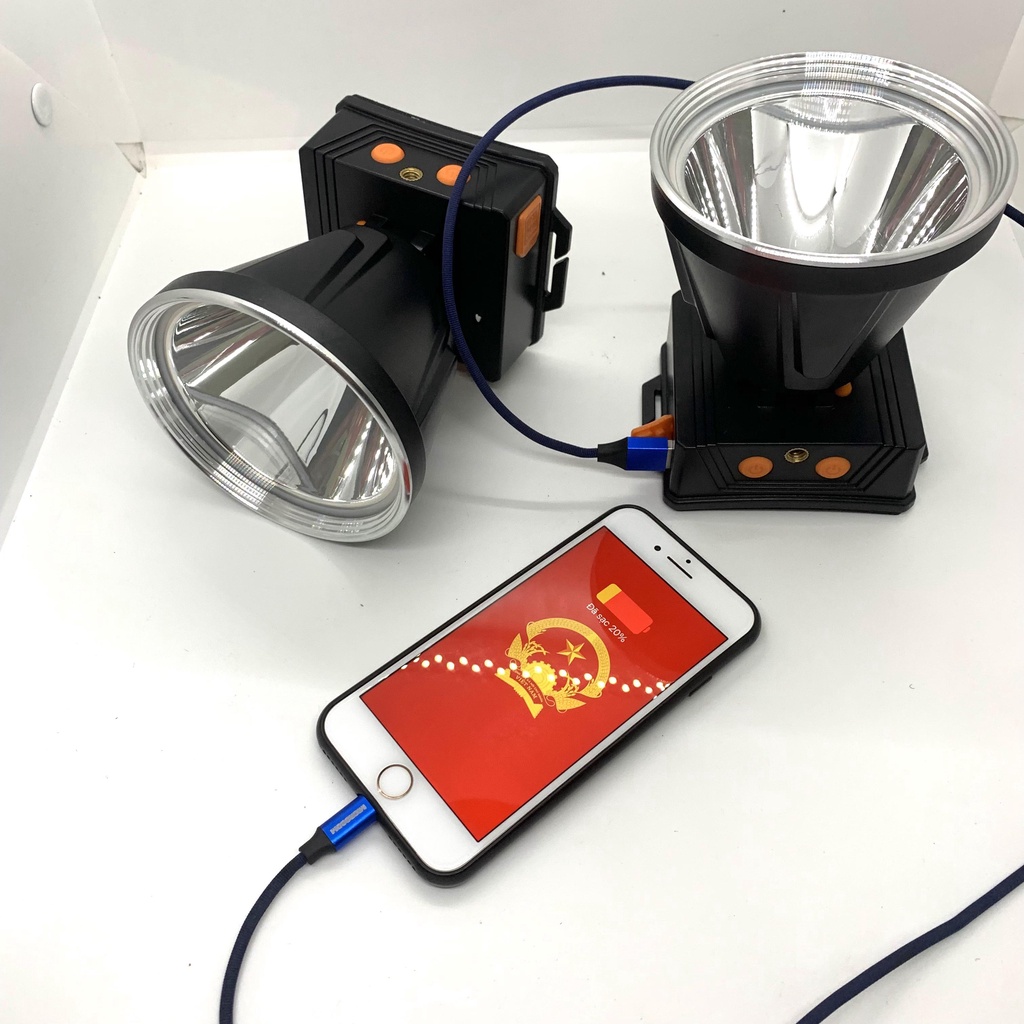Đèn pin đội đầu siêu sáng, đèn đeo đầu Thái ST 381 có bảng báo pin, cổng ra USB chóa lớn 10cm