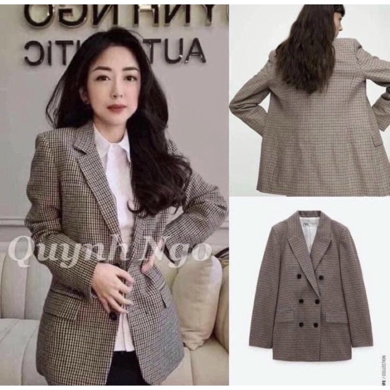 Áo blazer kẻ cúc đen