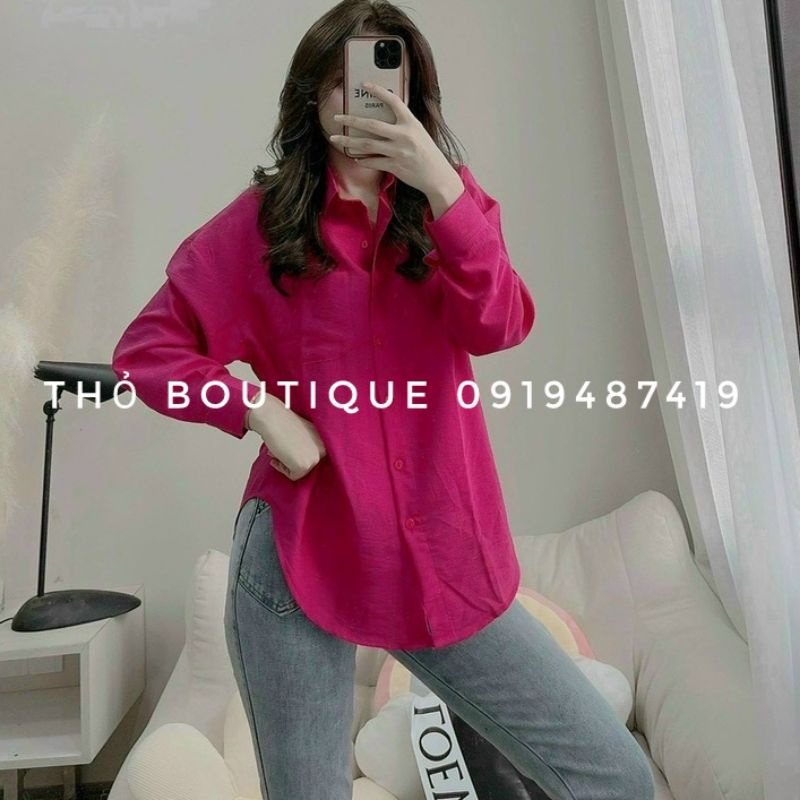 Áo sơ mi ZARA xuất Âu xịn đũi linen tay dài hồng cánh sen form rộng vạt bầu