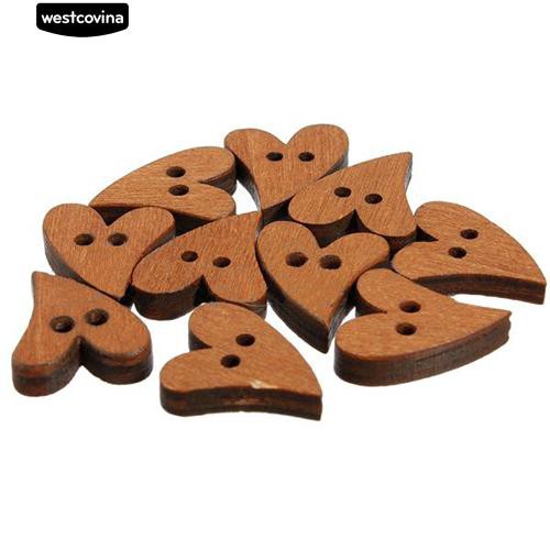 Set 100 nút gỗ 2 lỗ hình trái tim tự làm may vá thủ công