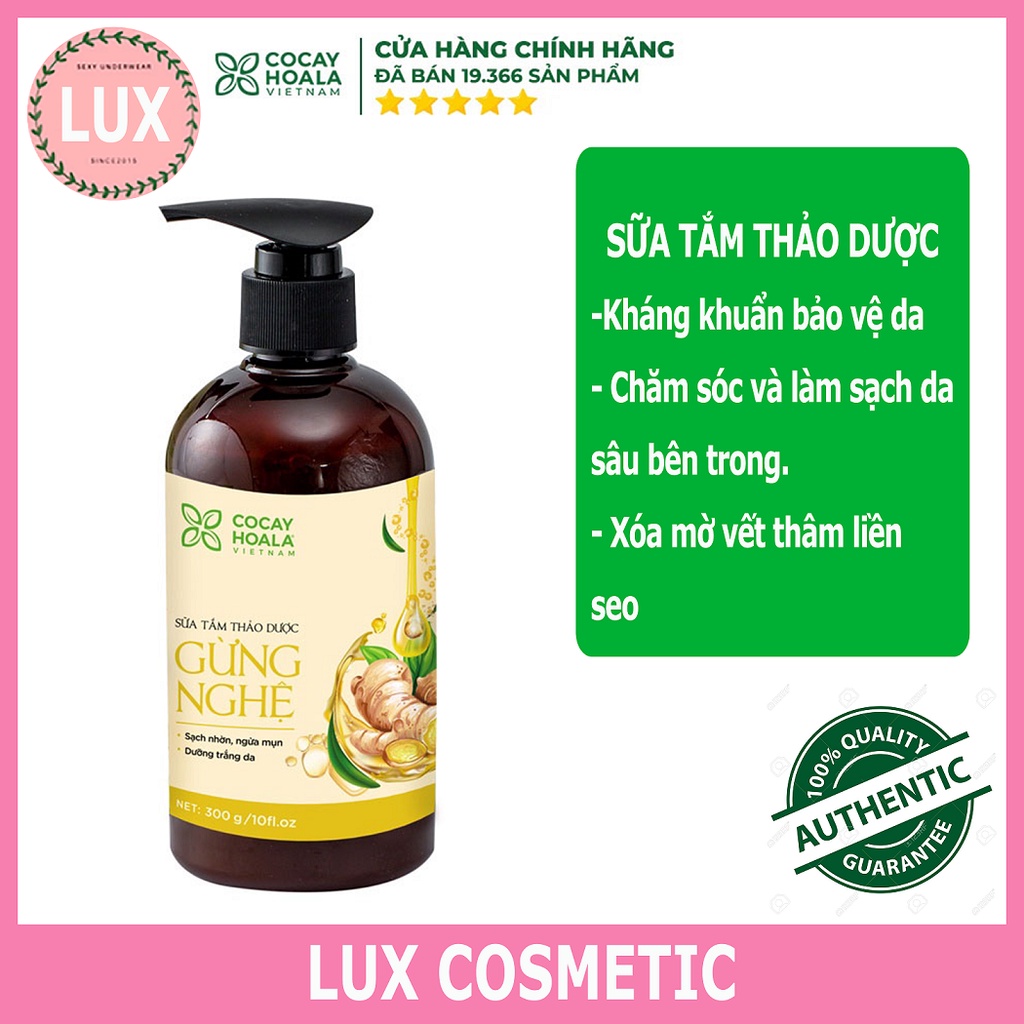 Sữa Tắm Trắng Da Lưu Hương Lâu, Sữa Tắm Thảo Dược Tẩy Tế Bào Chết Gừng Nghệ Giữ Ấm Cơ Thể Cocayhoala 300g