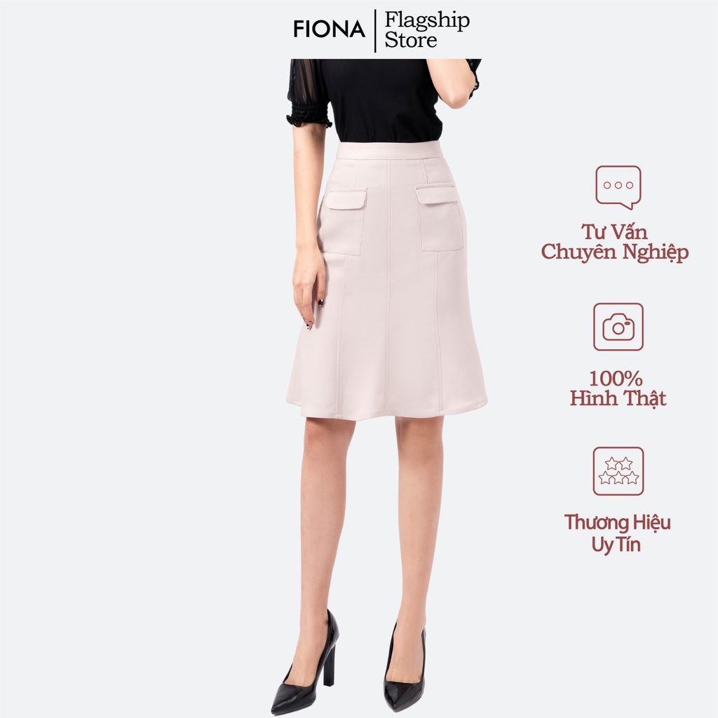 Chân váy thiết kế đuôi cá FIONA, chân váy công sở thêu diễu chỉ, phối túi màu be F251424