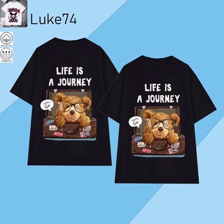 Áo thun unisex Gấu teddy Life is a journey - Áo thun tay lỡ form rộng chất vải cotton 100% thoáng mát