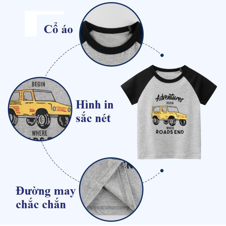 Áo bé trai cộc tay hàn quốc chất cotton cho trẻ em từ 2 đến 8 tuổi Bitba