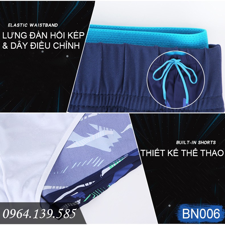 Quần bơi nam boxer cao cấp, dáng ngắn thể thao, eo kép dễ chịu, chất thun bơi đẹp không thấm nước nhanh khô | BN006