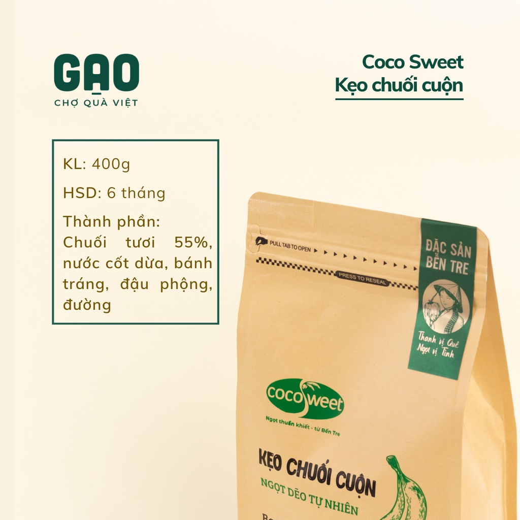 Kẹo chuối cuộn đặc sản Bến Tre - Cocosweet - Túi 400g