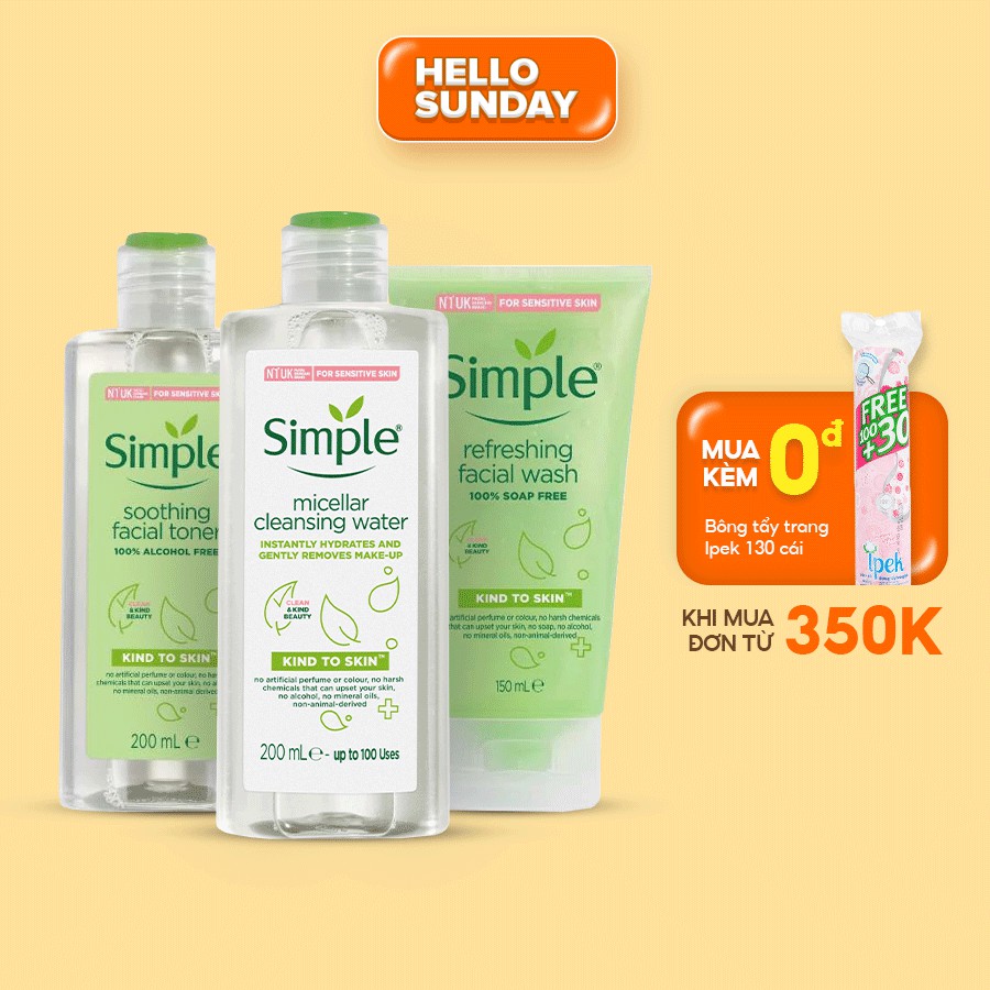 Combo Simple Chăm Sóc Da Nhẹ Dịu: Tẩy Trang + Sữa Rửa Mặt + Nước Hoa Hồng | BigBuy360 - bigbuy360.vn