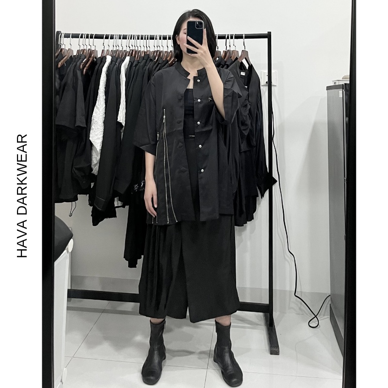 Quần váy màu đen HAVADW vạt chéo cá tính chất trượt hàn mềm mát Q57