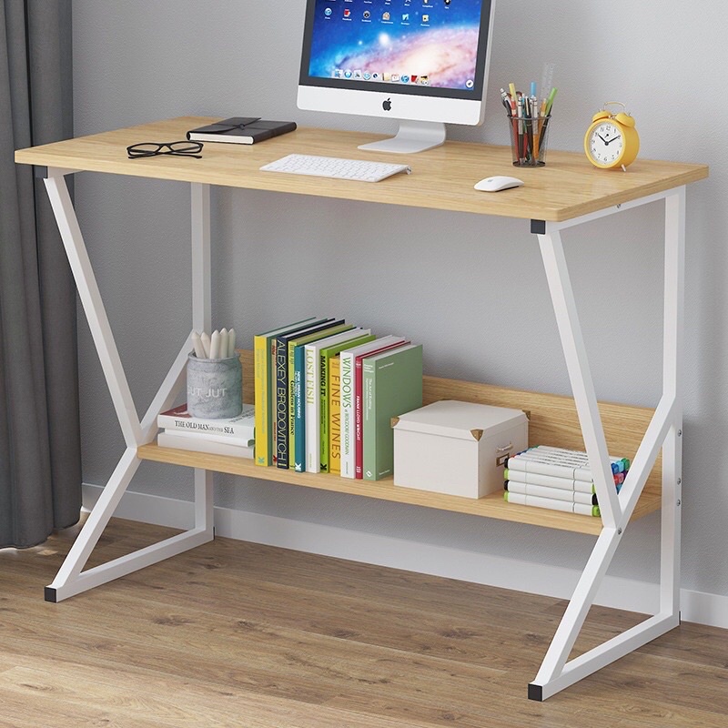 Bàn Làm Việc GM18 Khung Sắt - Bàn Học Sinh Có Kệ Sách Chân Kim Loại