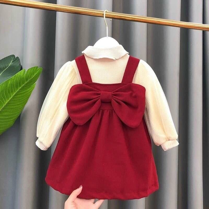 Set váy yếm nhung đỏ đón Noel /Tết size 8-20kg chất mềm siêu xinh