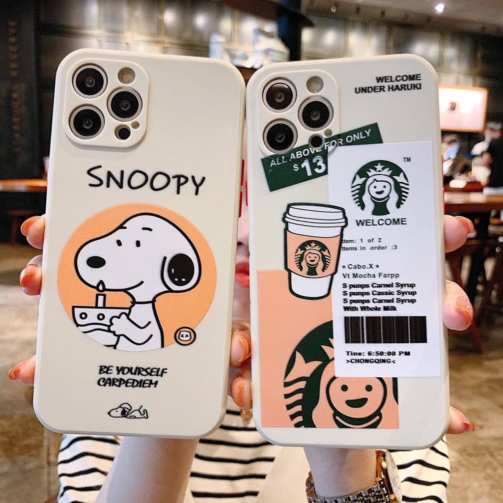 Ốp điện thoại họa tiết Starbucks Snoopy cho Oppo A15 A55 A74 5g R9 R9S Reno 2 2z 2f 3 5z 6 Realme 8pro