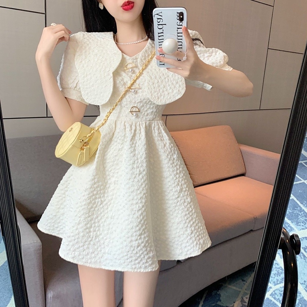 Đầm Chữ a Tay Phồng Cổ Búp Bê Phong Cách Pháp Thời Trang Cho Nữ