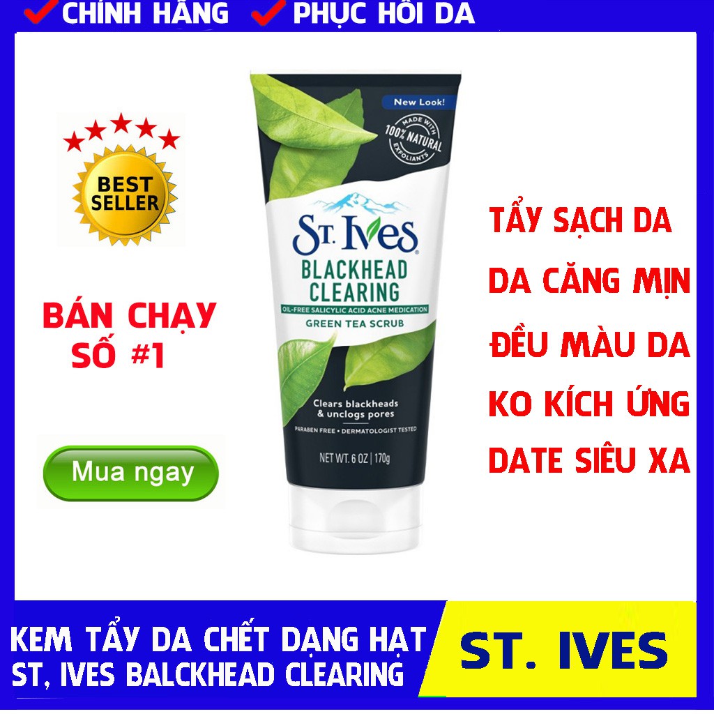 Kem Tẩy Da Chết và Mụn Đầu Đen Trà Xanh St.Ives Blackhead Clearing Green Tea Scrub 170g