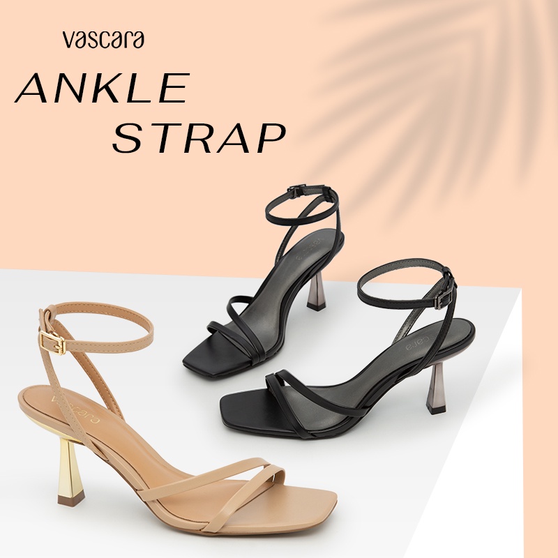 Giày Sandal Ankle Strap Gót Trụ Metallic VASCARA - SDN 0694 - Màu Đen