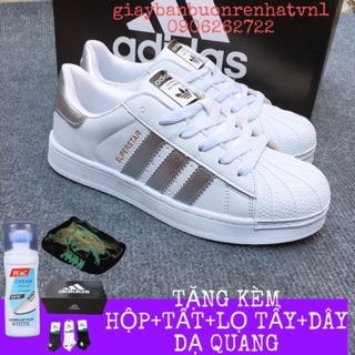 Giày superstar nữ kẻ bạc[TẶNG HỘP+LỌ TẨY//TẤT\DÂY D QUANG]