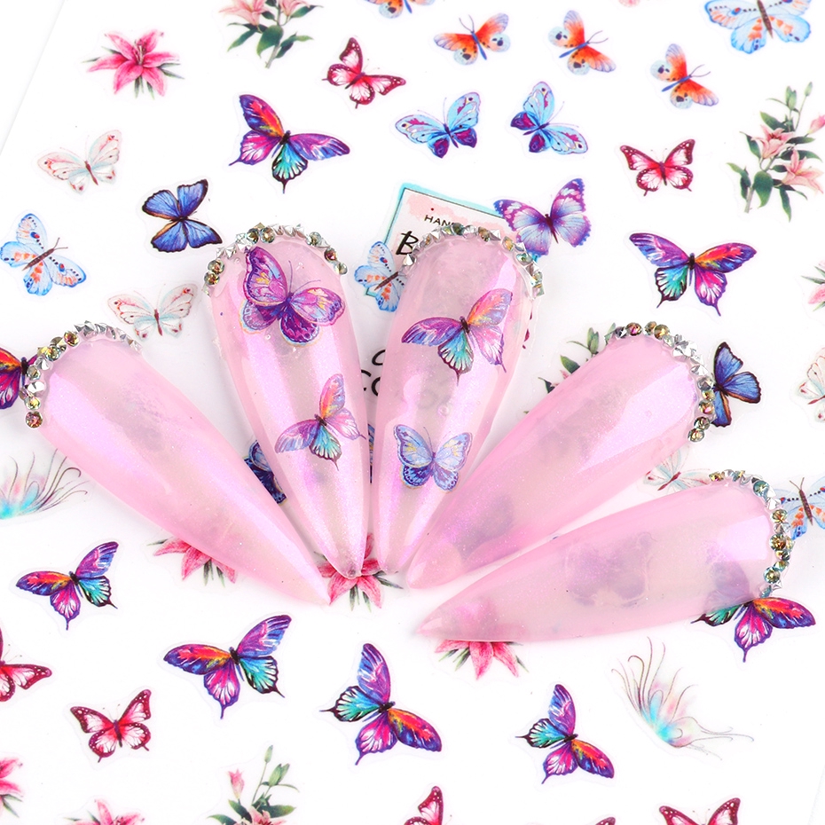 Nhãn dán trang trí móng tay hình bướm 3D nhiều màu
