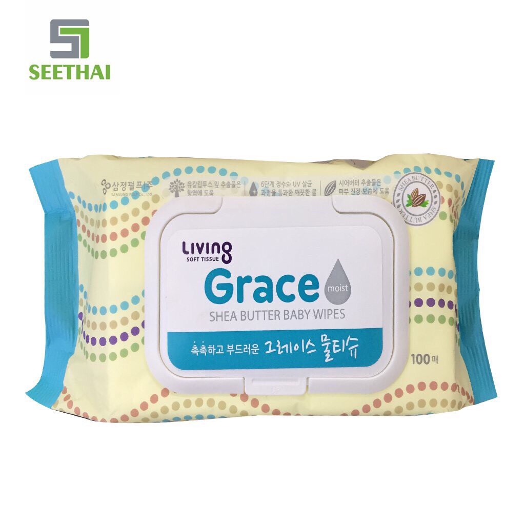 Khăn giấy ướt không mùi LIVING GRACE Hàn Quốc - 100 tờ - khăn giấy ướt giữ ẩm làn da