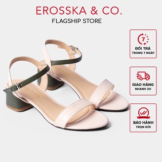 Giày sandal cao gót Erosska 2022 mũi tròn phối dây cao 3cm màu xanh EB019
