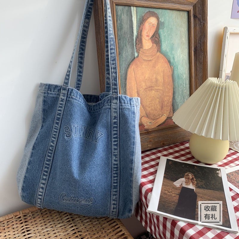 Túi Xách Denim Cỡ Lớn Phong Cách Retro Hàn Quốc Cho Nữ 3 Kiểu
