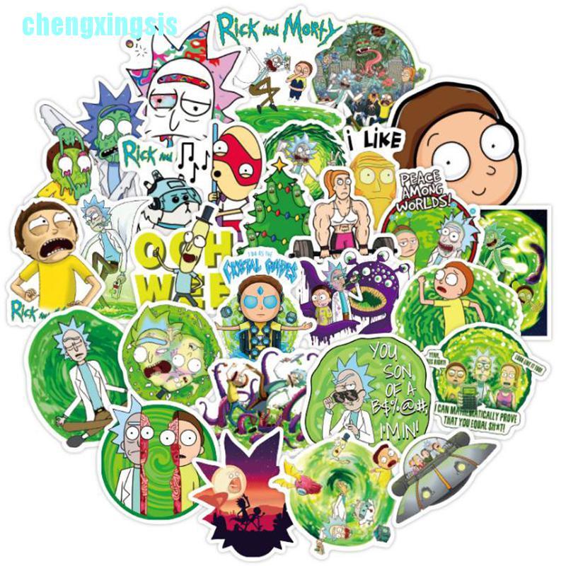 Set 50 Miếng Dán Chống Thấm Nước Hình Rick And Morty Dùng Để Trang Trí Laptop / Va Li