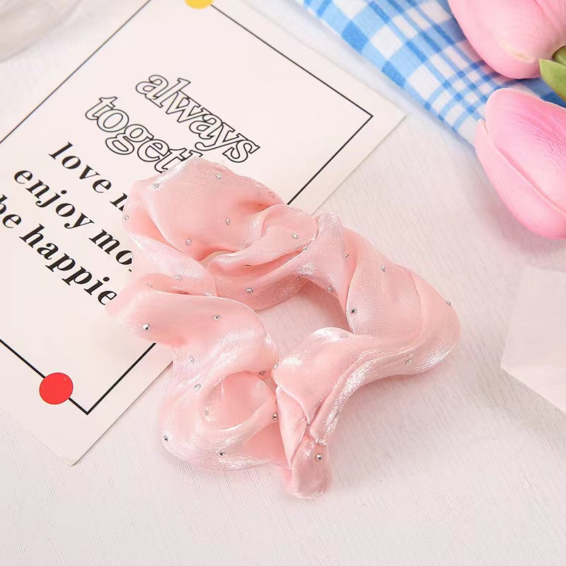 Dây Buộc Tóc Vải satin Cỡ Lớn Xếp Ly Kiểu Hàn Quốc