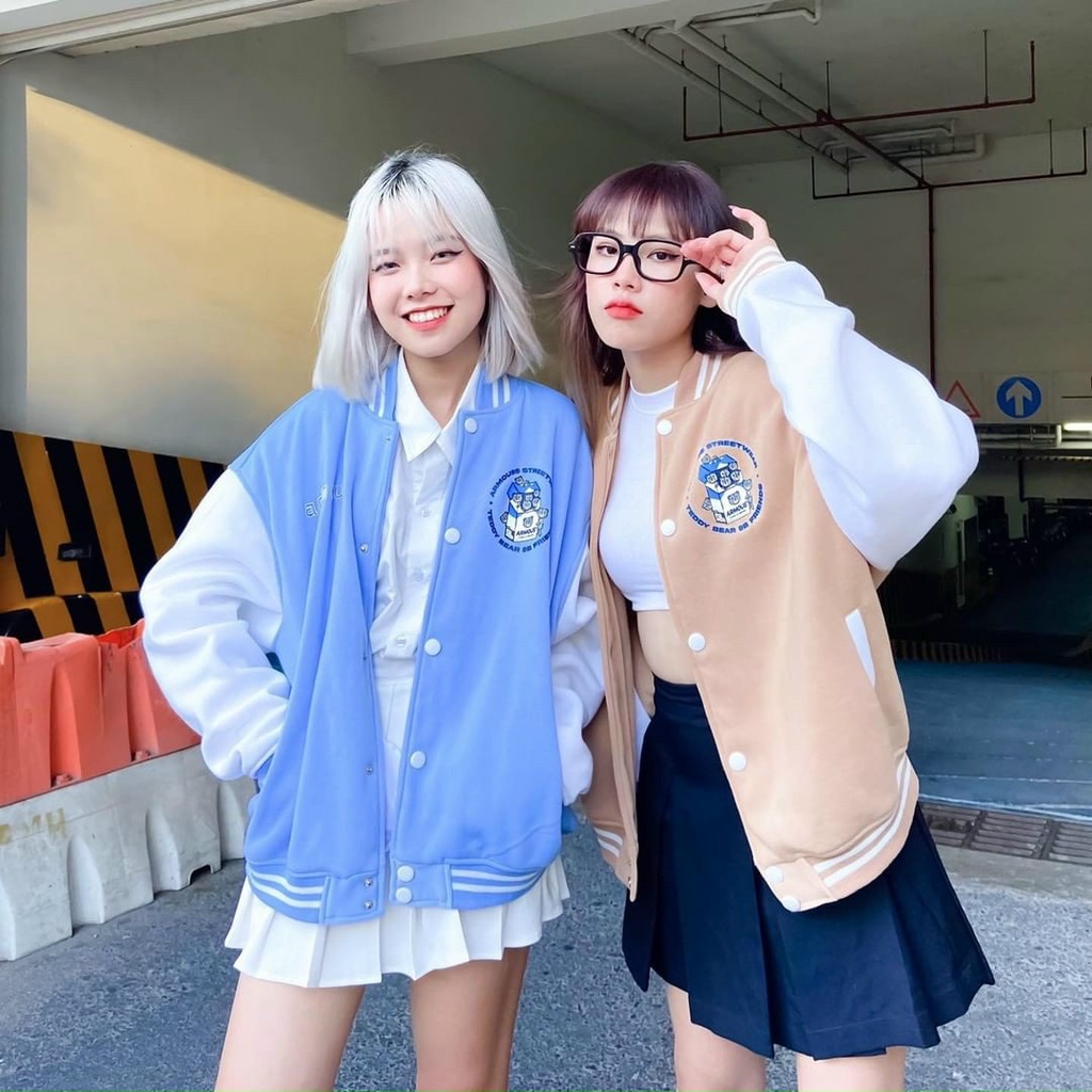 ÁO KHOÁC NỈ NAM NỮ HOODIE BOMBER NÚT BẤM IN LOGO-BẠN THÂN MẶC CẶP ĐẸP