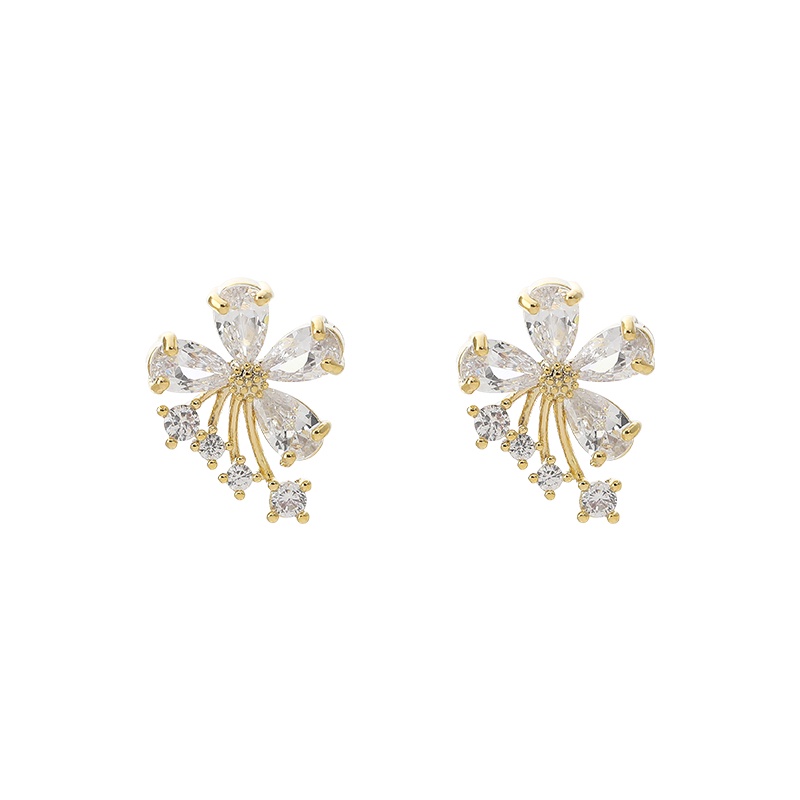 Khuyên tai JIUDUOLAN dạng kẹp/ xỏ kiểu dáng hoa đính đá zircon không gây dị ứng sáng bóng thời trang cho nữ