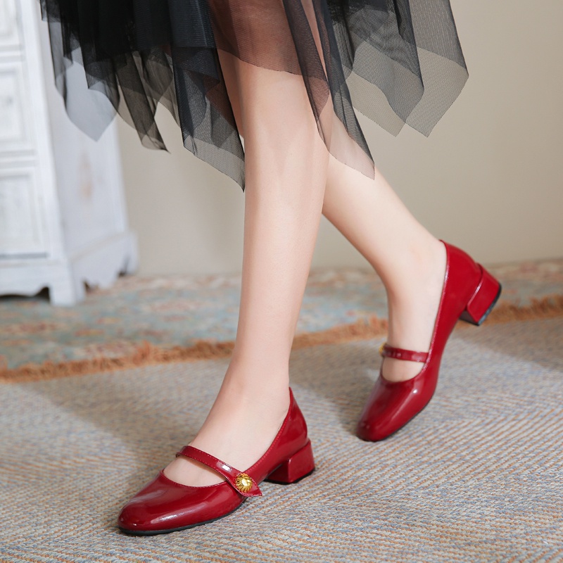 Giày Da Mũi Tròn Gót Dày Phong Cách Retro Pháp Dành Cho Nữ Size 35-42