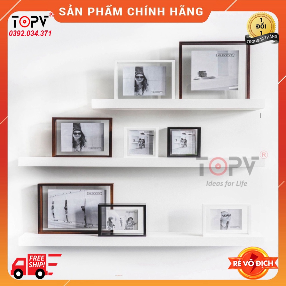 Bộ 3 kệ gỗ treo tường decor TopV giá trang trí bằng thanh gỗ ngang gắn tường mini phòng khách phòng ngủ TopVHCM