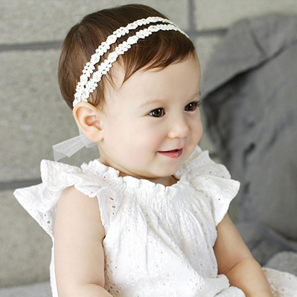 Băng đô co giãn thiết kế ren hoa phối nơ lưới cho bé gái sơ sinh