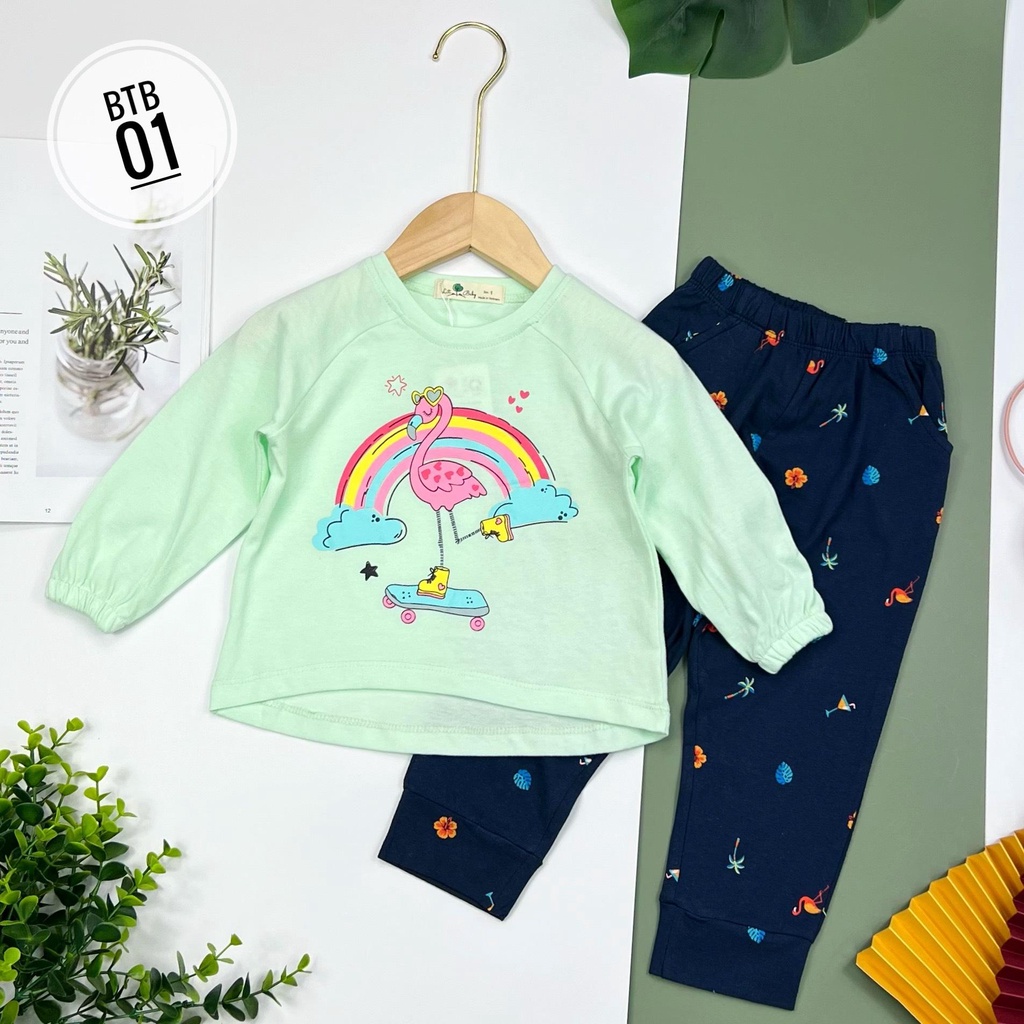 LITIBABY - Đồ bộ quần áo dài tay cotton mùa thu đông cho bé gái, size 1, 2, 3, 4, 5, 6, 7, 8, 9, 10 tuổi