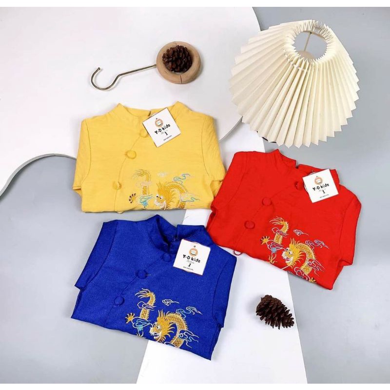 Áo dài cách tân bé trai hình rồng thêu