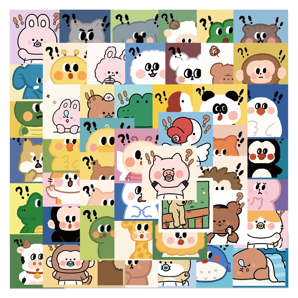 Bộ 50 miếng dán trang trí hình động vật hoạt hình đáng yêu