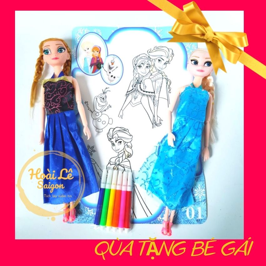 2 búp bê Elsa và Anna Nữ hoàng Băng có khớp kèm tranh tô màu đáng yêu cho bé gái - Quà tặng Đồ chơi trẻ em Hoài Lê SG