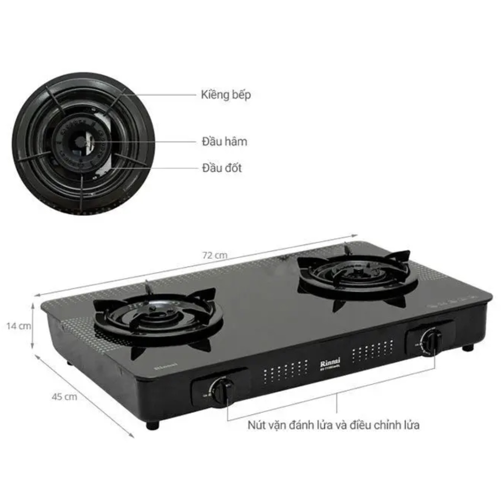 Bếp gas đôi mặt kiếng Rinnai RV-715Slim(GL-D),hàng chíh hãng,mới 100%,bảo hành 2 năm