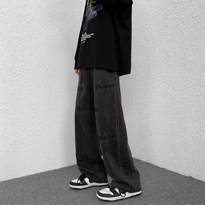 Quần Jean Dài Dáng Rộng Thiết Kế Đơn Giản Phong Cách Âu Mỹ Thời Trang Cho Nam
