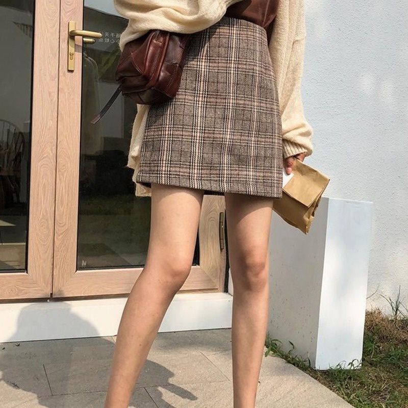 Chân váy lưng cao họa tiết sọc caro phong cách Retro Hàn quốc181207 | BigBuy360 - bigbuy360.vn