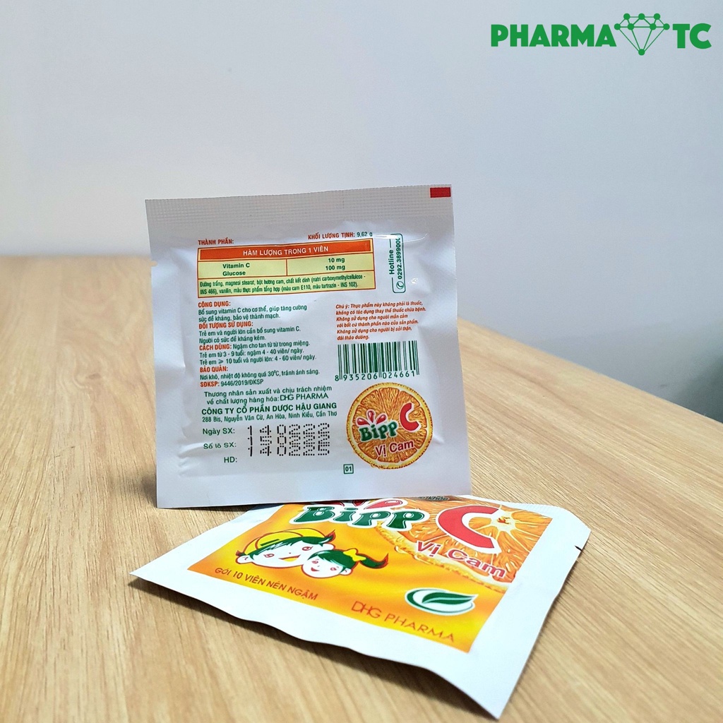 Bipp C vị cam, viên ngậm bổ sung vitamin C, tăng sức đề kháng, gói 10 viên ngậm - PharmaOTC