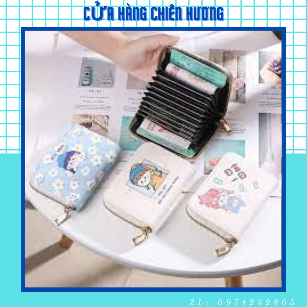 Ví Da PU Mini Cầm Tay Họa Tiết Cô Gái Nhật Bản Xinh Xắn Nhiều Ngăn Có Khóa Kéo Bóp Nữ Cute Hot Trend Dễ Thương